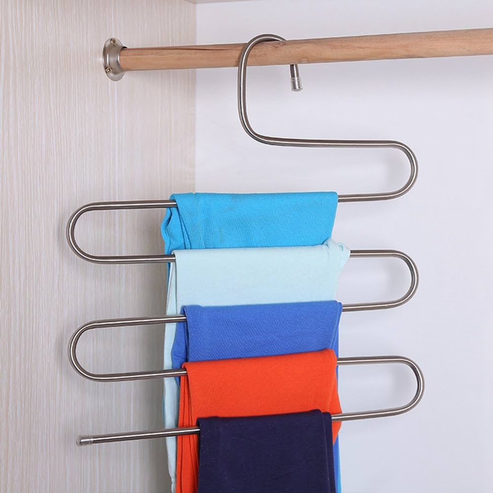 Space Saving Heavy Stainless Steel Trouser Organizer Multi Purpose Hanger Durable Closet Storage Rack for Pants Jeans Scarves Ties Wardrobe Organizer Strong Anti Rust Design
