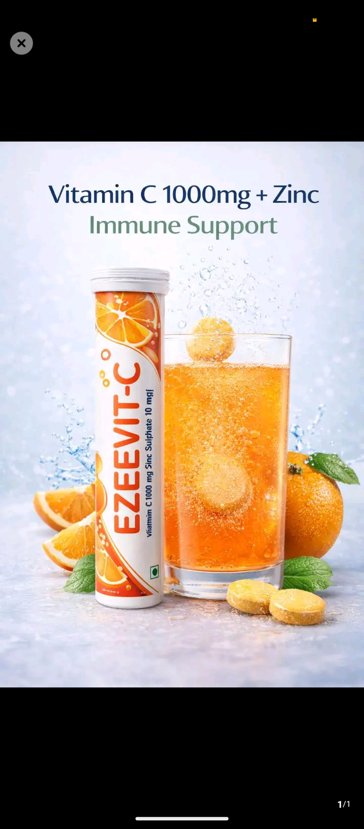 Ezeevit-C Vitamin C 1000mg + Zinc Effervescent Tablets | Immune Support & Energy Drink Supplement