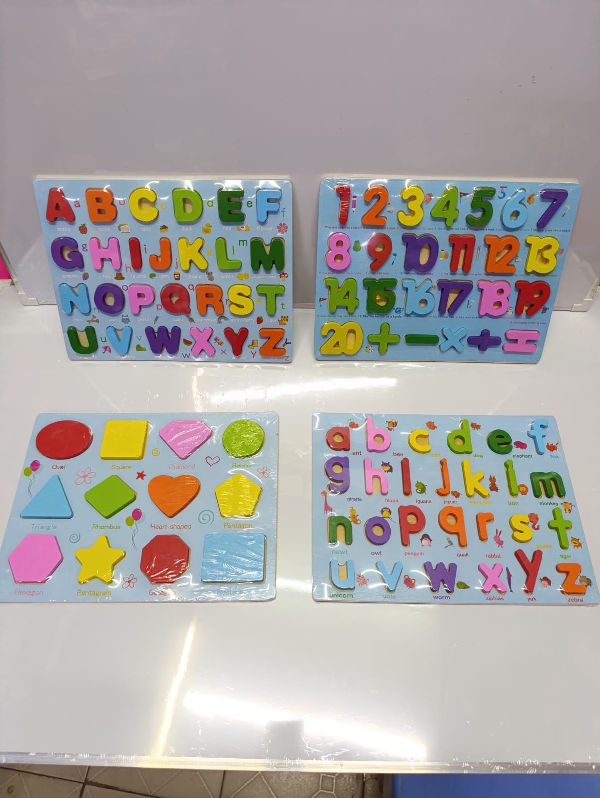 Wooden Educational Puzzle Board – ABC, abc, 123 & Shapes Learning Toy