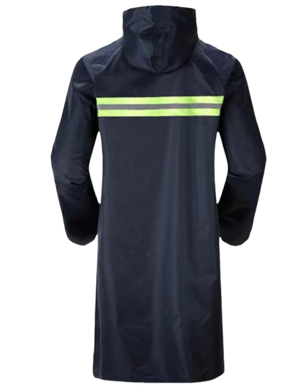 Heavy Duty Hooded Raincoat — Waterproof with Zipper & Reflective Strips (Black/Navy)
