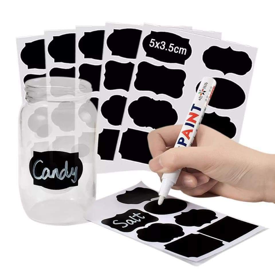 Pantry Sticker Labels — 80pcs Reusable Organizing Labels + 1 Pen | Easy to Write & Erase