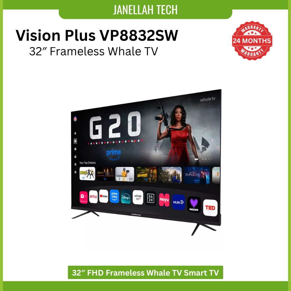 [Exclusive Online Offer] Vision Plus 32" VP8832SW, budget-friendly smart TV, 32 inches, Frameless (Bezel-less) design, DLED with a 60Hz refresh rate, HD (typically 1366 * 768), Whale TV OS