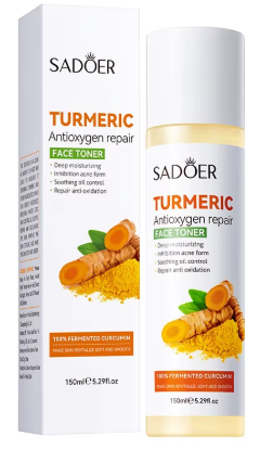 5-in-1 Sadoer Turmeric Skincare Set – Includes Turmeric Cleanser, Face Serum, Toner, Face Cream, and Turmeric Soap. Enriched with powerful Vitamin C, this all-in-one routine helps prevent acne, soothe