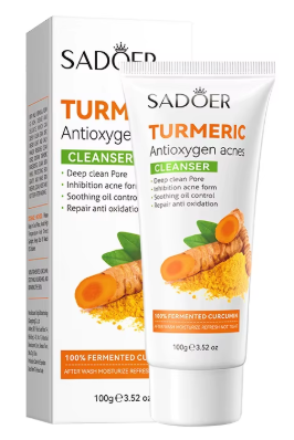 5-in-1 Sadoer Turmeric Skincare Set – Includes Turmeric Cleanser, Face Serum, Toner, Face Cream, and Turmeric Soap. Enriched with powerful Vitamin C, this all-in-one routine helps prevent acne, soothe