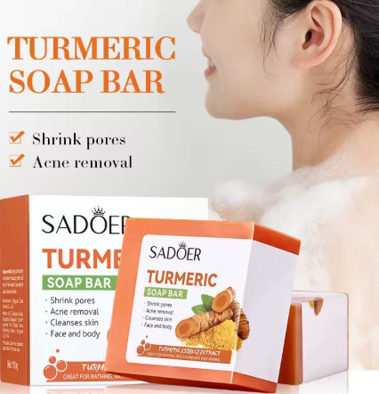5-in-1 Sadoer Turmeric Skincare Set – Includes Turmeric Cleanser, Face Serum, Toner, Face Cream, and Turmeric Soap. Enriched with powerful Vitamin C, this all-in-one routine helps prevent acne, soothe