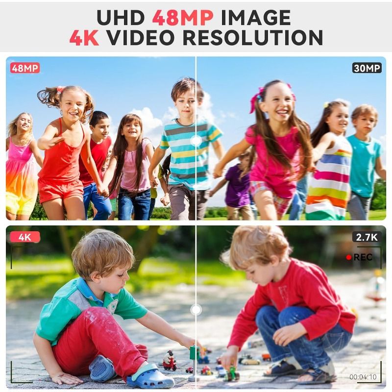 4K Digital Camera 48MP Compact FHD 64GB SD Card with 16X Zoom, Anti-Shake, 2.8" LCD - Portable Vlogging Camera for Kids & Beginners