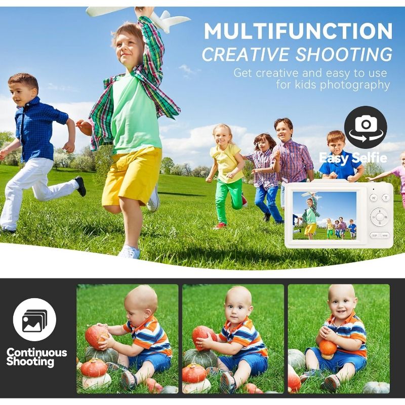 4K Digital Camera 48MP Compact FHD 64GB SD Card with 16X Zoom, Anti-Shake, 2.8" LCD - Portable Vlogging Camera for Kids & Beginners