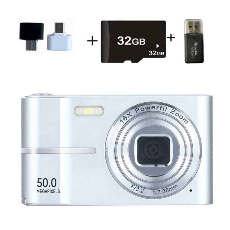 Digital Camera, 1080P FHD Vlogging Camera 50MP Compact Portable Photo Camera with 2.4" Screen, 16X Digital Zoom Mini Small Pocket Camera for Kids Students with 1 Battery, 32GB Card