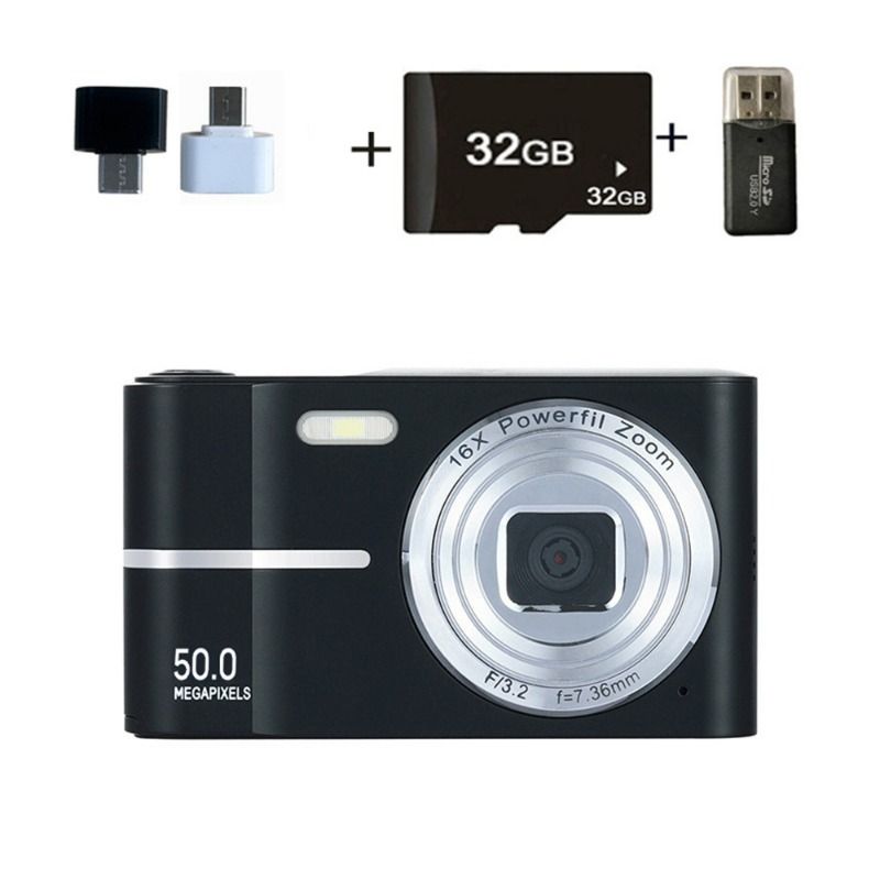 Digital Camera, 1080P FHD Vlogging Camera 50MP Compact Portable Photo Camera with 2.4" Screen, 16X Digital Zoom Mini Small Pocket Camera for Kids Students with 1 Battery, 32GB Card