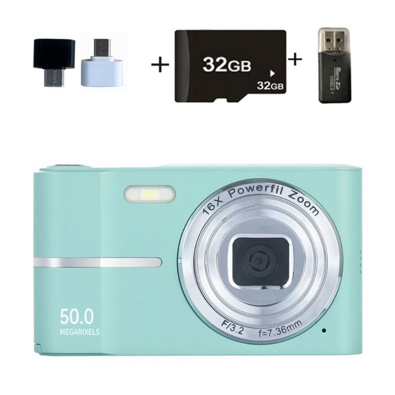 Digital Camera, 1080P FHD Vlogging Camera 50MP Compact Portable Photo Camera with 2.4" Screen, 16X Digital Zoom Mini Small Pocket Camera for Kids Students with 1 Battery, 32GB Card