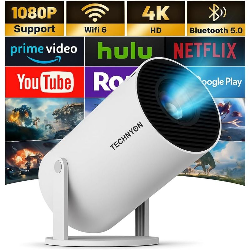 HY300 PRO+ 2026 | 1080P Full HD WiFi Projector with Android 11.0 – 12000 Lumens Portable Home Theater & Outdoor Movie Projector | Screen Mirroring for iOS/Android | Gaming & HDMI Compatible