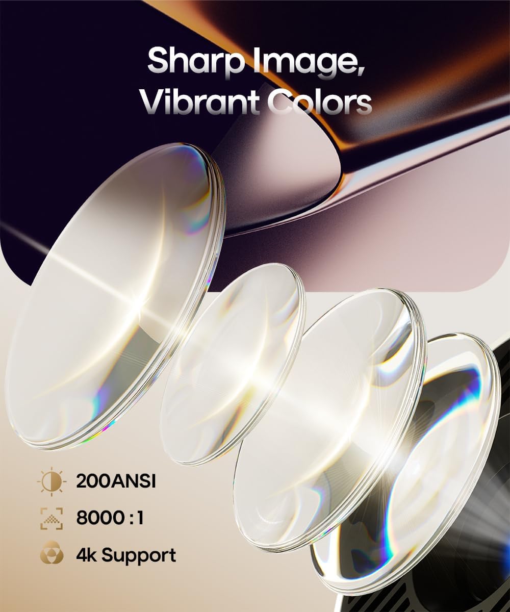 2026 HY300PRO Mini Projector with WiFi and Bluetooth, 4K Support Smart Portable Projector, Auto Keystone, Voice Control Remote, 180 Degree Rotation, Home Video Projetor for Bedroom