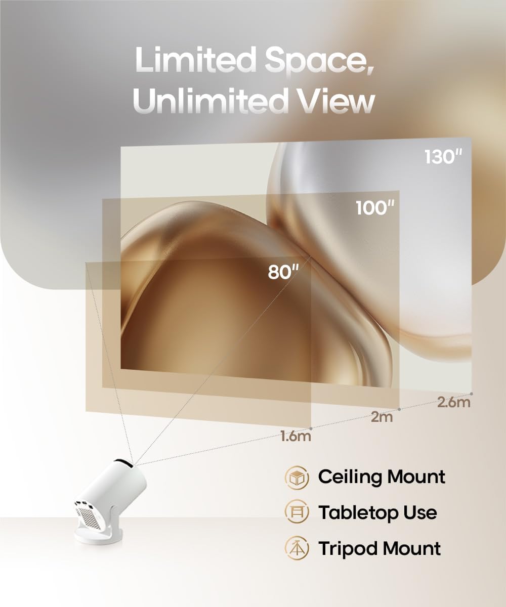 2026 HY300PRO Mini Projector with WiFi and Bluetooth, 4K Support Smart Portable Projector, Auto Keystone, Voice Control Remote, 180 Degree Rotation, Home Video Projetor for Bedroom