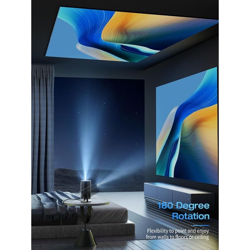 [Built-in Apps & Android 11.0] Mini Projector Portable 18000 Lux 4K Supported 180° Rotation & Auto Keystone, Outdoor Projector Compatible with TV Stick/Windows/iOS/Android/HDMI/USB (1080P-2)