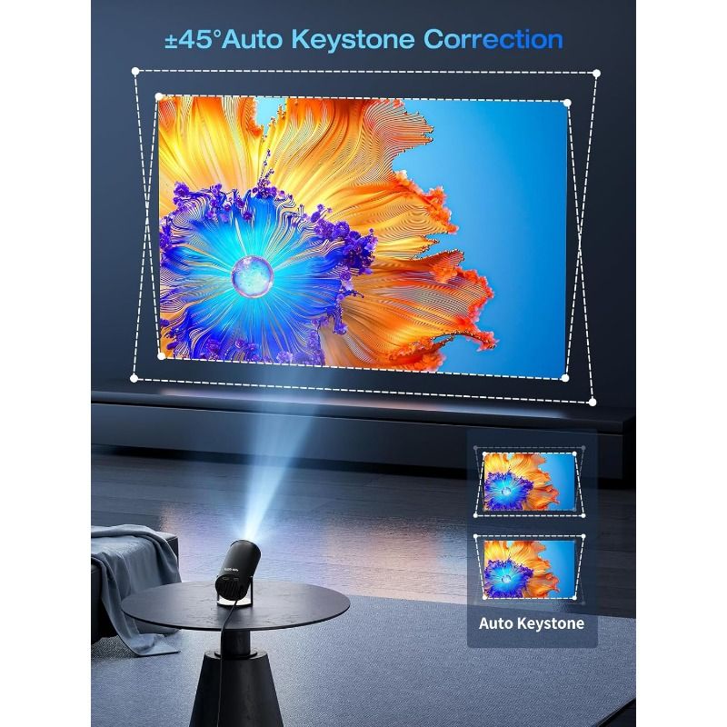 [Built-in Apps & Android 11.0] Mini Projector Portable 18000 Lux 4K Supported 180° Rotation & Auto Keystone, Outdoor Projector Compatible with TV Stick/Windows/iOS/Android/HDMI/USB (1080P-2)