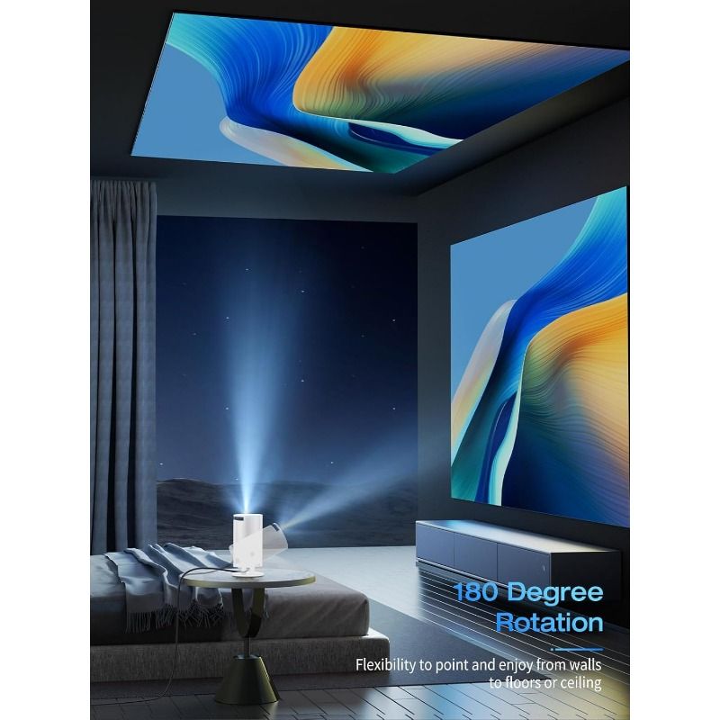 [Built-in Apps & Android 11.0] Mini Projector Portable 20000 Lux Projector 4K Supported 180° Rotation & Auto Keystone, Outdoor Compatible with TV Stick/Windows/iOS/Android/HDMI/USB (1080P)