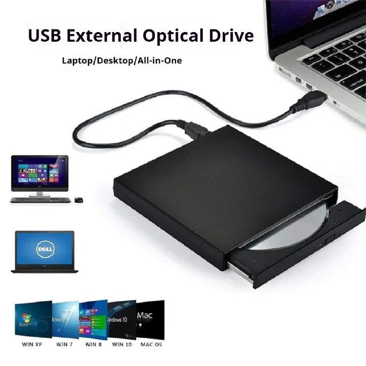 USB Portable DVD Player - High Speed 8X DVD RW & 24X CD Reader for Home & Office