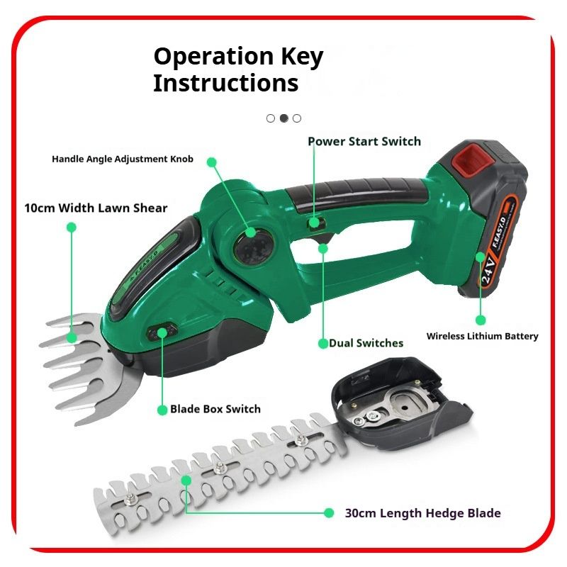 Cordless Grass Shear & Hedge Trimmer - 7.2V Electric Shrub Trimmer 2 in 1 Handheld Grass Trimmer Hedge Shears, Hedge Clippers Grass Cutter w/Pruning Scissor, Rechargeable Battery & Fast Charger