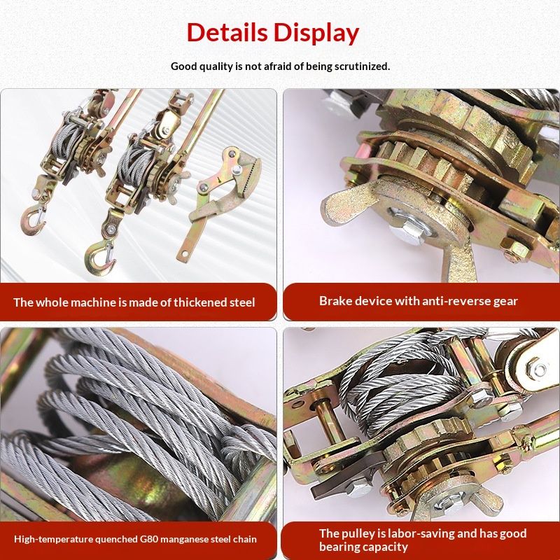 High load ratchet multifunctional wire tensioner, steel wire rope tensioning traction device, power line installation/greenhouse construction/building construction tensioning and fixing tool