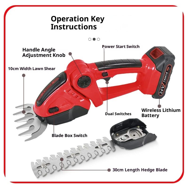 24V lithium single hand hedge trimmer, household wireless electric pruning and cutting machine, garden fence trimmer, lawn trimmer, tea garden shrub pruning tool