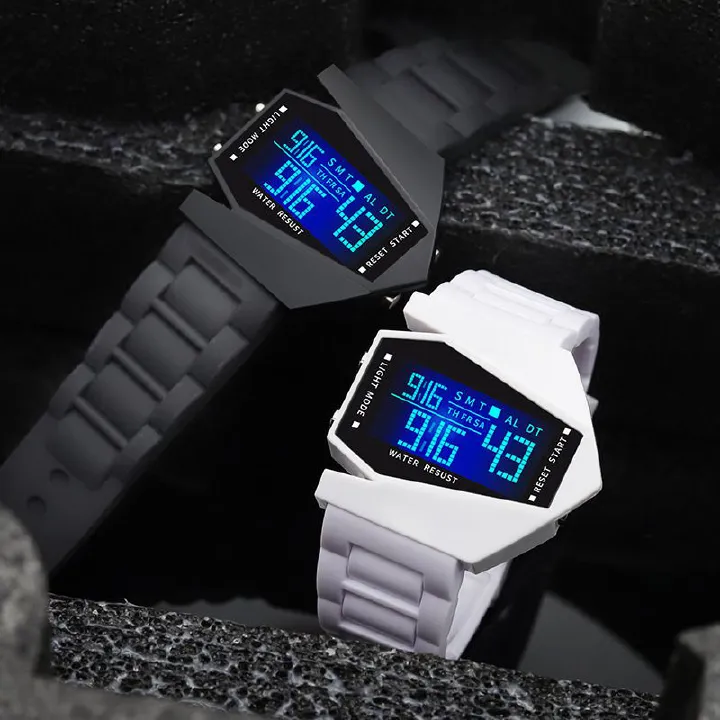 Cool Aircraft Shape Digital Watch, LED Display Waterproof Sports Watch with Luminous Backlight, Alarm Clock & Stopwatch, for Students Teens Men Women