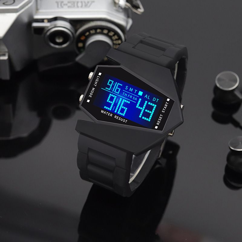 Cool Aircraft Shape Digital Watch, LED Display Waterproof Sports Watch with Luminous Backlight, Alarm Clock & Stopwatch, for Students Teens Men Women