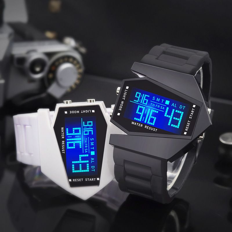 Cool Aircraft Shape Digital Watch, LED Display Waterproof Sports Watch with Luminous Backlight, Alarm Clock & Stopwatch, for Students Teens Men Women