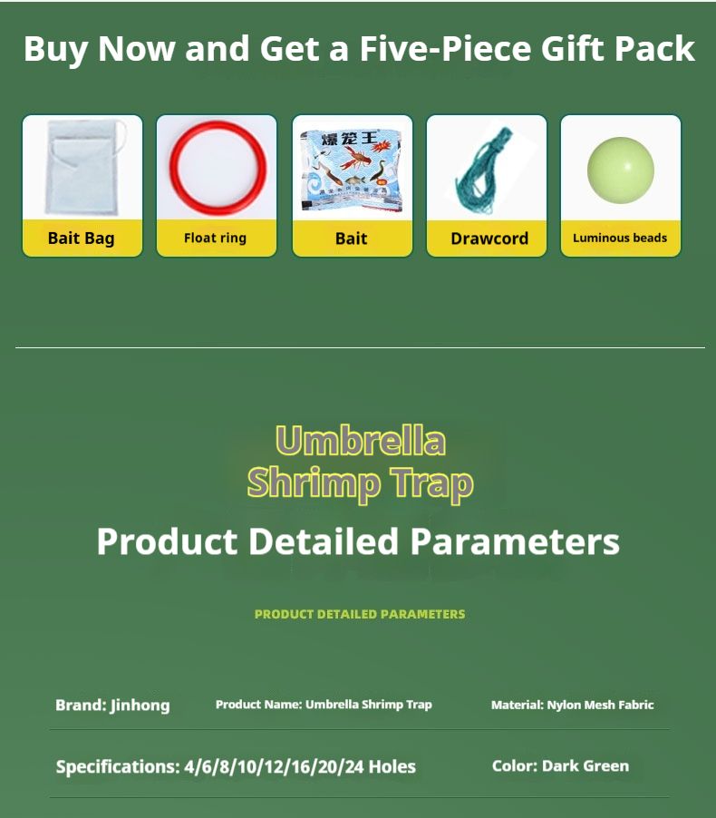 Foldable Umbrella Fishing Bait Trap, Automatic Shrimp Crab Minnow Cage with Only-in No-out Design, Full Accessories Fishing Net for River Lake Pond Fishing