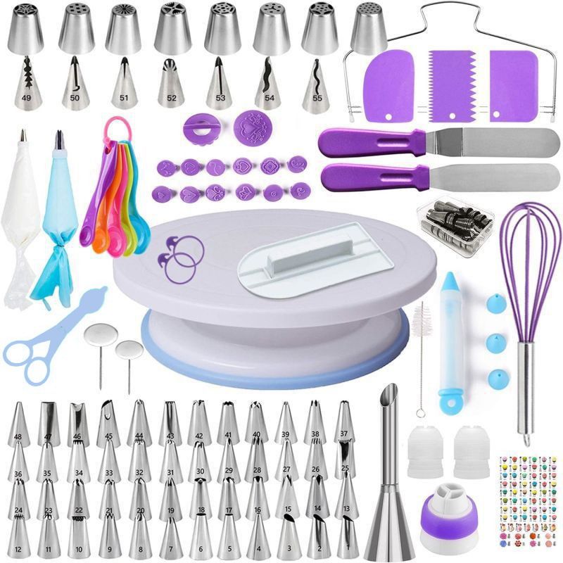 356-Piece Cake Decorating Kit with Rotating Turntable, Icing Tips, Spatulas, Piping Bags, Pastry Scraper, Cleaning Brush for Home Baking DIY