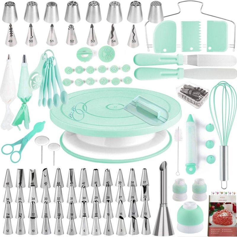 356-Piece Cake Decorating Kit with Rotating Turntable, Icing Tips, Spatulas, Piping Bags, Pastry Scraper, Cleaning Brush for Home Baking DIY