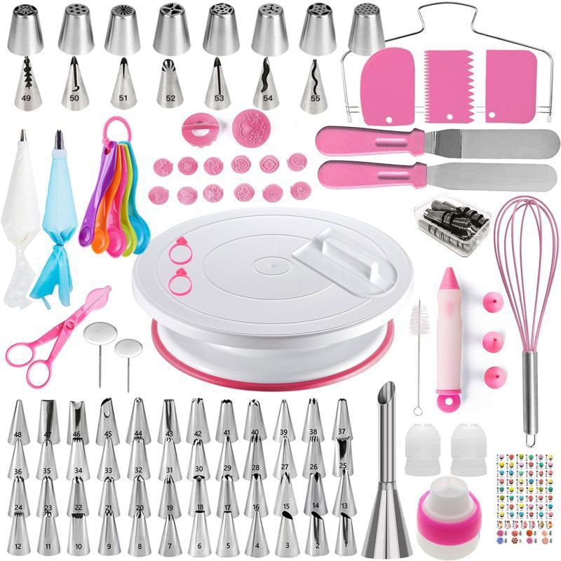 356-Piece Cake Decorating Kit with Rotating Turntable, Icing Tips, Spatulas, Piping Bags, Pastry Scraper, Cleaning Brush for Home Baking DIY