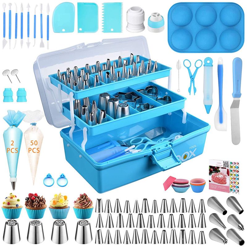 356-Piece Cake Decorating Kit with Rotating Turntable, Icing Tips, Spatulas, Piping Bags, Pastry Scraper, Cleaning Brush for Home Baking DIY