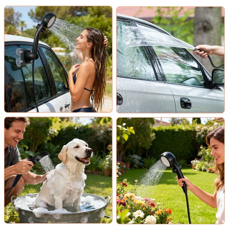 Digital Display Temperature Control Shower Set, USB Rechargeable Portable Shower with Hose & Bracket, for Camping, RV, Outdoor & Bathroom