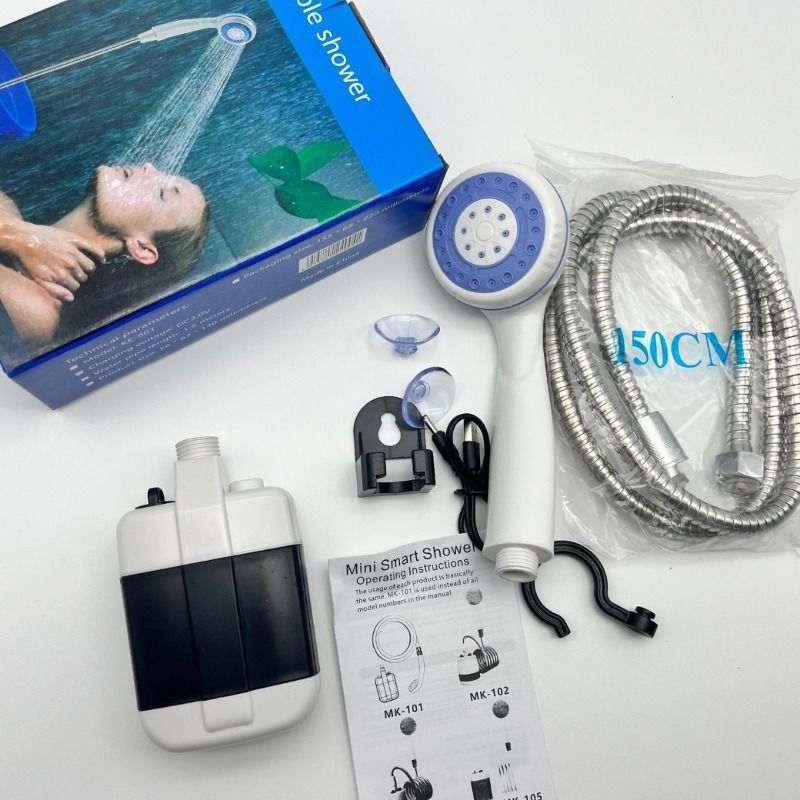 Smart Shower Portable USB Rechargeable Electric Shower Kit with 150cm Metal Shower Nozzle Hose, Outdoor Camping Shower Pump, RV, Dormitory, USB Rechargeable Electric Shower Pump