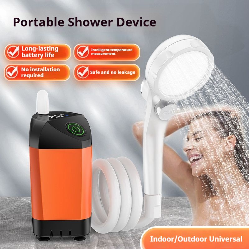 Smart Temperature Display Portable Shower Pump, USB Rechargeable Camping Shower Head, No Installation Required for Outdoor, RV, Dorm, Pet Bath