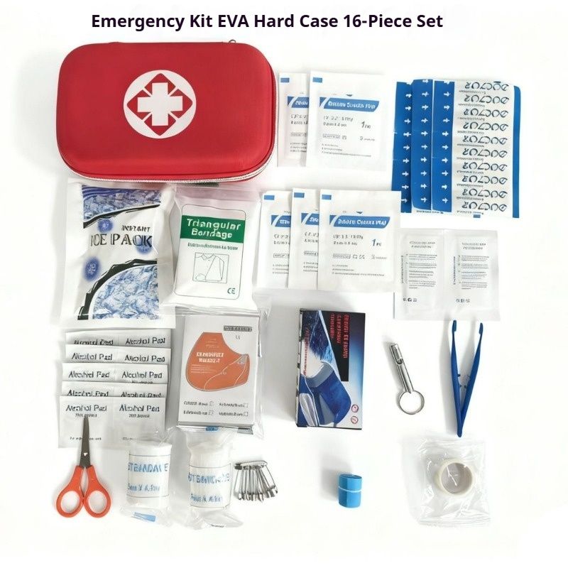 Portable EVA Hard Shell First Aid Kit, 16-Piece Emergency Medical Supplies for Home, Car, Outdoor, Camping, Travel