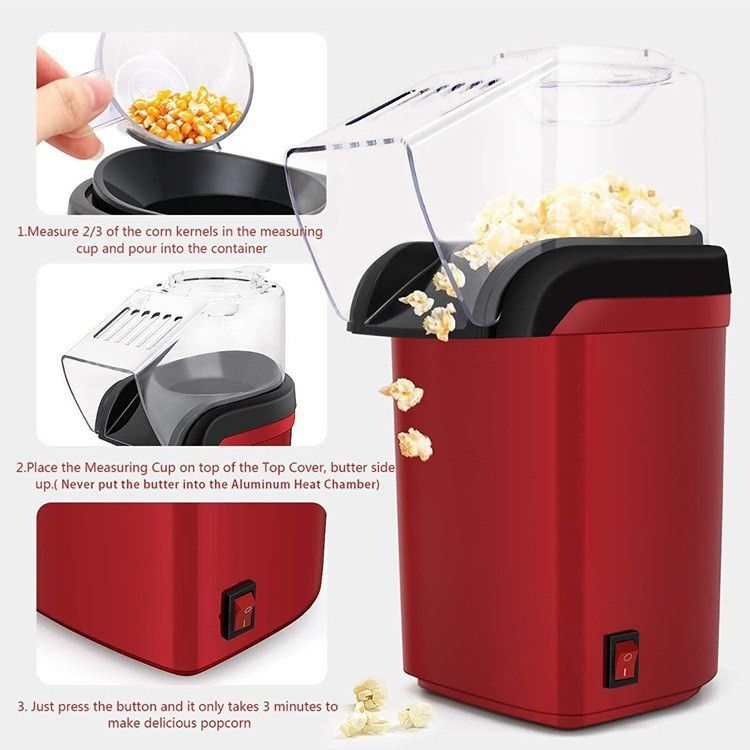 Electric Hot Air Popcorn Popper, Oil-Free Healthy Popcorn Machine for Home, Kids Snack, Movie Night