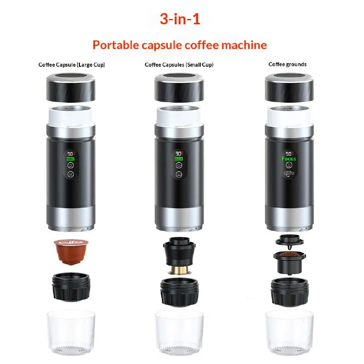 Portable Espresso Coffee Machine, 2-in-1 Cold/Hot Extraction, USB Rechargeable Detachable Battery, Digital Display for Travel, Camping, Car