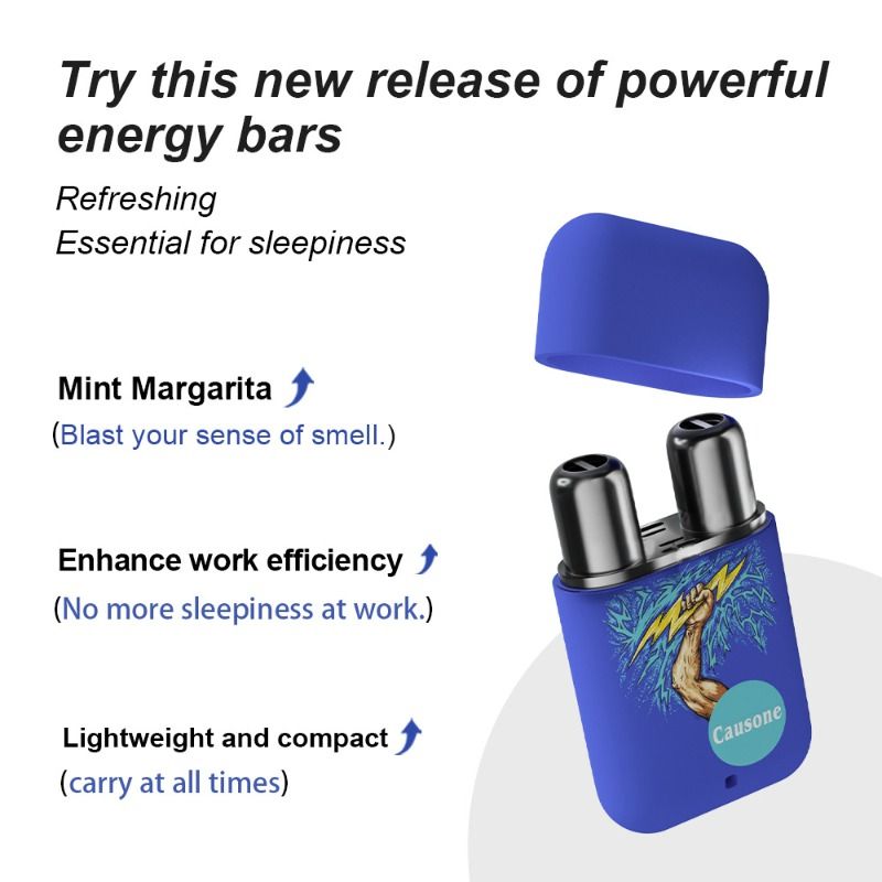 Double Hole Nasal Inhaler Peppermint Refresher Energy Bar, Healthy Ingredients Stay Awake Stick for Driving, Study, Anti-Drowsy
