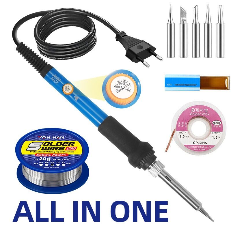 60W Adjustable Temp Soldering Iron Kit, 220V Electronics Welding Tool with Solder Wire, Stand, Desoldering Pump, Carrying Case for Home Repair