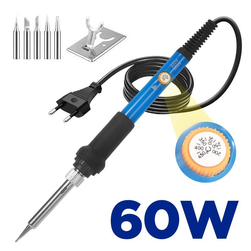 60W Adjustable Temp Soldering Iron Kit, 220V Electronics Welding Tool with Solder Wire, Stand, Desoldering Pump, Carrying Case for Home Repair