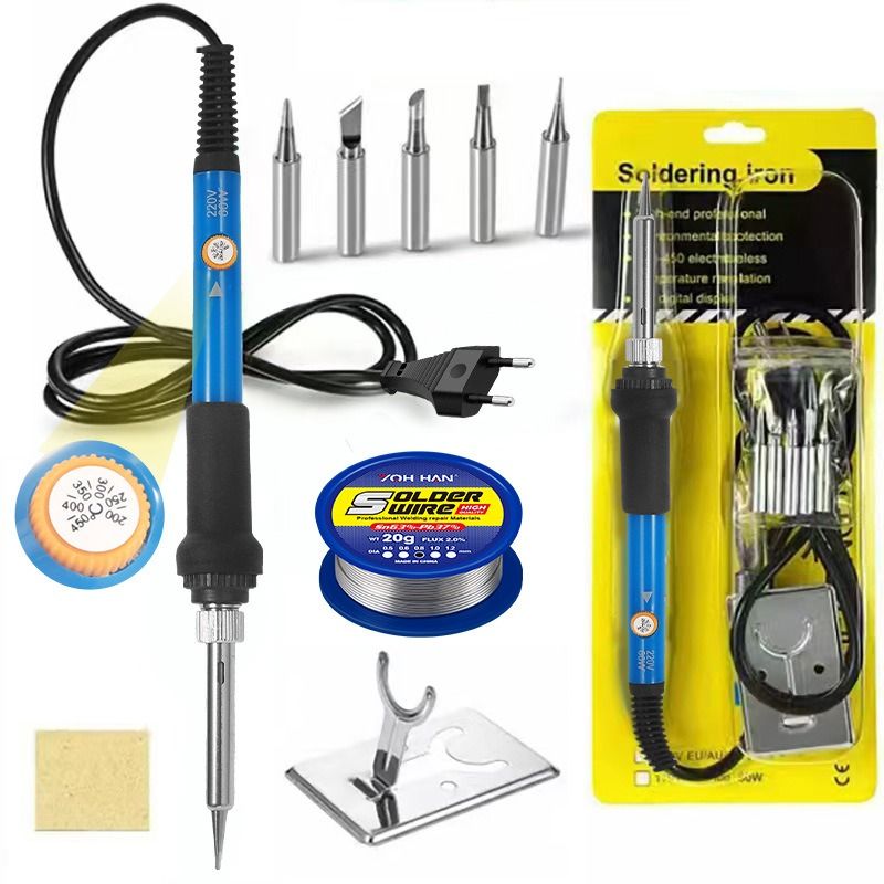 60W Adjustable Temp Soldering Iron Kit, 220V Electronics Welding Tool with Solder Wire, Stand, Desoldering Pump, Carrying Case for Home Repair