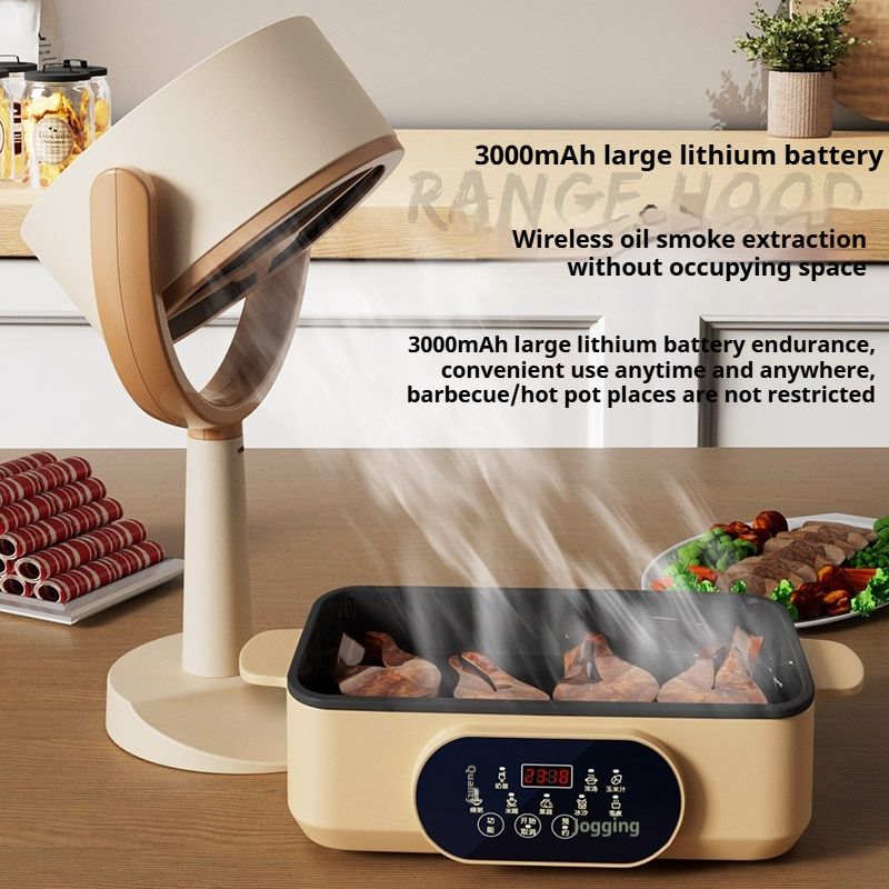 3000mAh Cordless Portable Desktop Range Hood, Rechargeable Tabletop Smoke Extractor for Hot Pot, BBQ, Small Kitchen, No Installation Needed