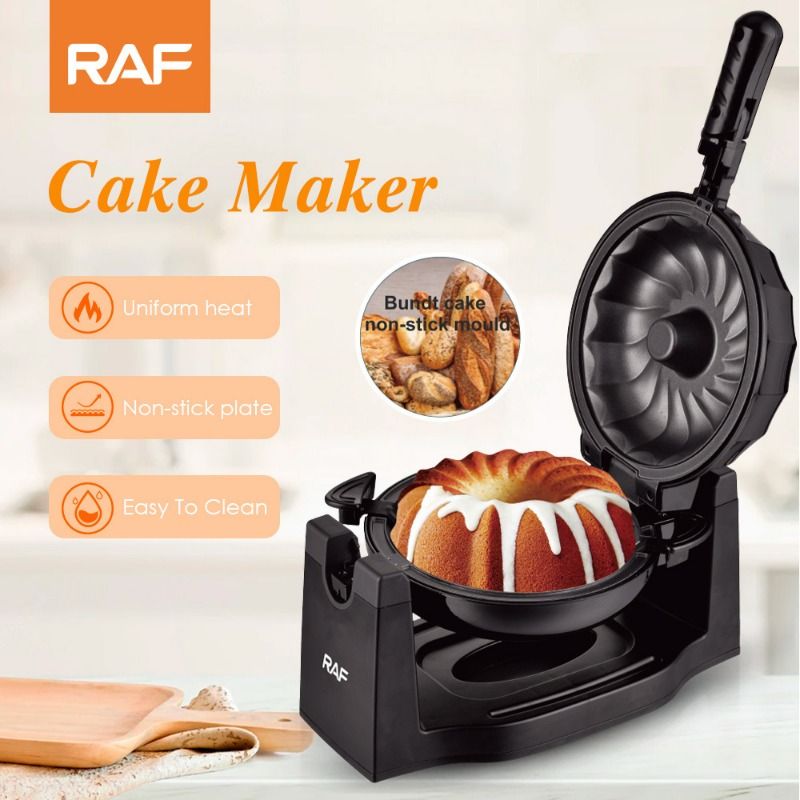 RAF Electric Bundt Cake Maker, Food-Grade Non-Stick Coating Automatic Flip Baking Machine with Uniform Heating System, Easy to Clean Bread & Dessert Maker for Home Kitchen Breakfast Daily Baking Use