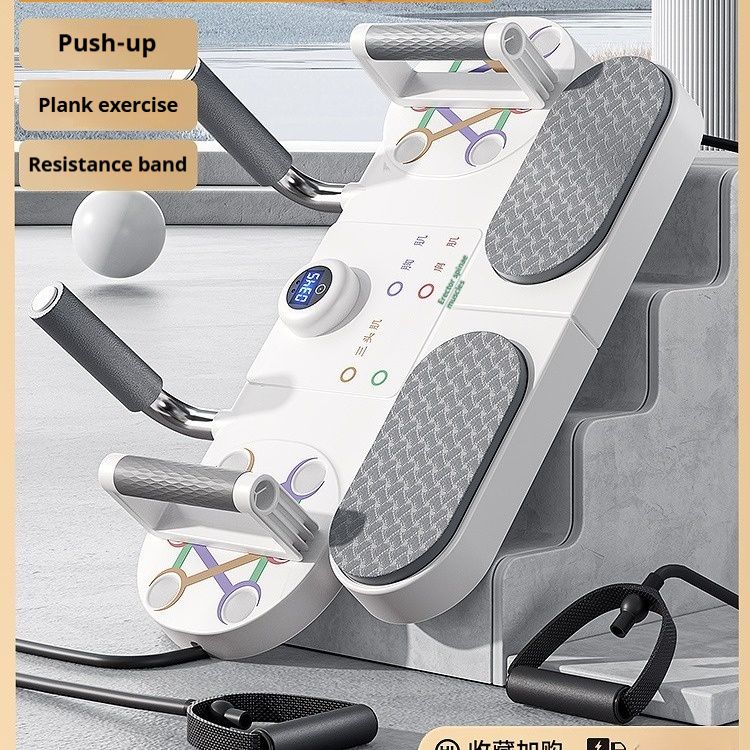 Foldable Push-up Board with Timer & Resistance Bands, Multifunctional Push-up Bracket Home Fitness Equipment for Chest, Triceps, Back & Shoulder Muscle Training, Plank Exercise