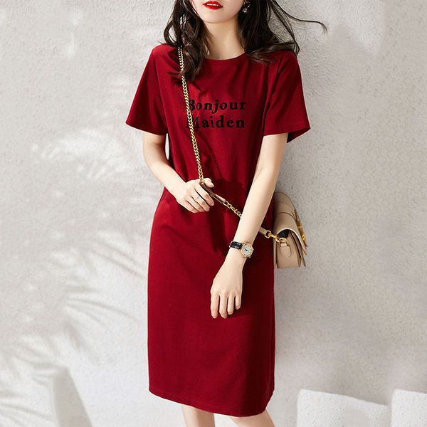 Summer letter printed T-shirt dress loose slimming casual versatile round neck short sleeved lazy skirt