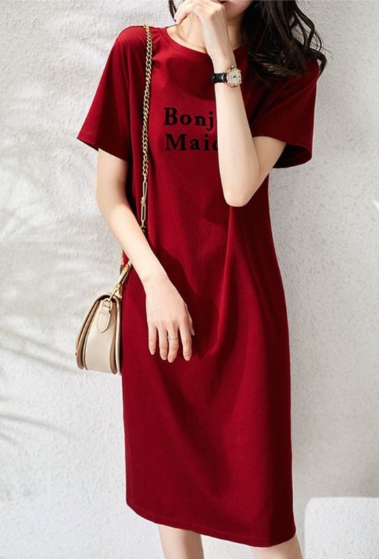 Summer letter printed T-shirt dress loose slimming casual versatile round neck short sleeved lazy skirt