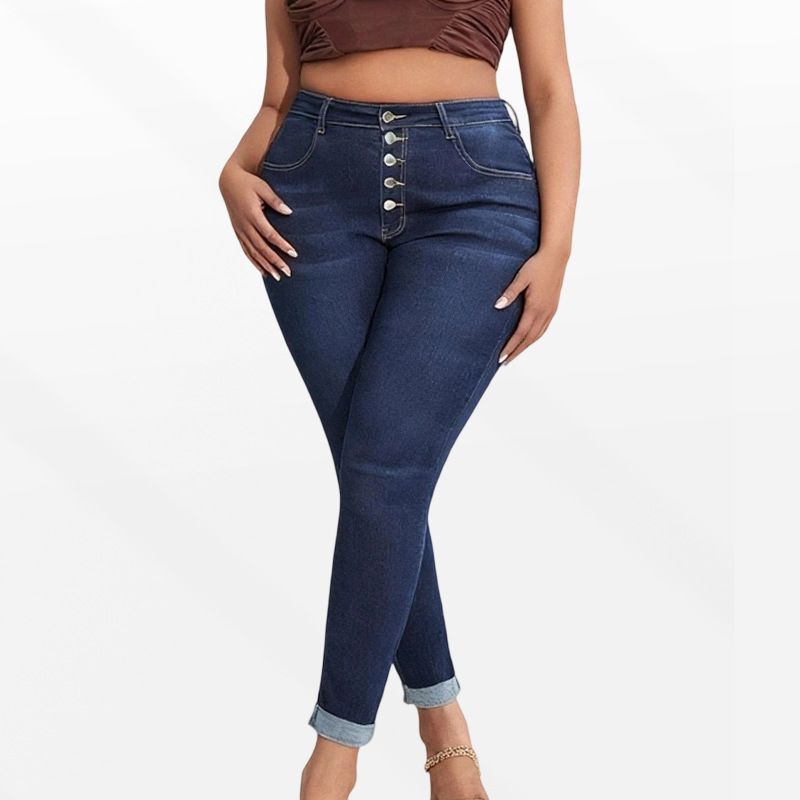 Large size high waisted breasted tight jeans for women, stretchy and slim, lifted hips and cinched belly, small feet, pencil pants, chubby, mm, versatile