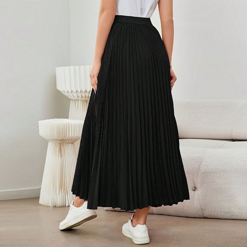 New elastic waist hanging pleated skirt, high waist slimming A-line big swing commuting temperament long skirt