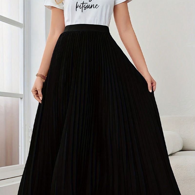 New elastic waist hanging pleated skirt, high waist slimming A-line big swing commuting temperament long skirt
